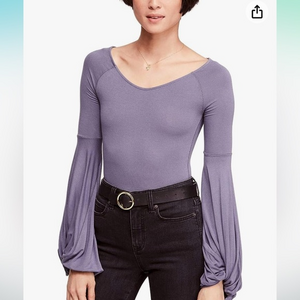 Free People Blue  To The Tropics Long Ballon Sleeves Top Sz M‎